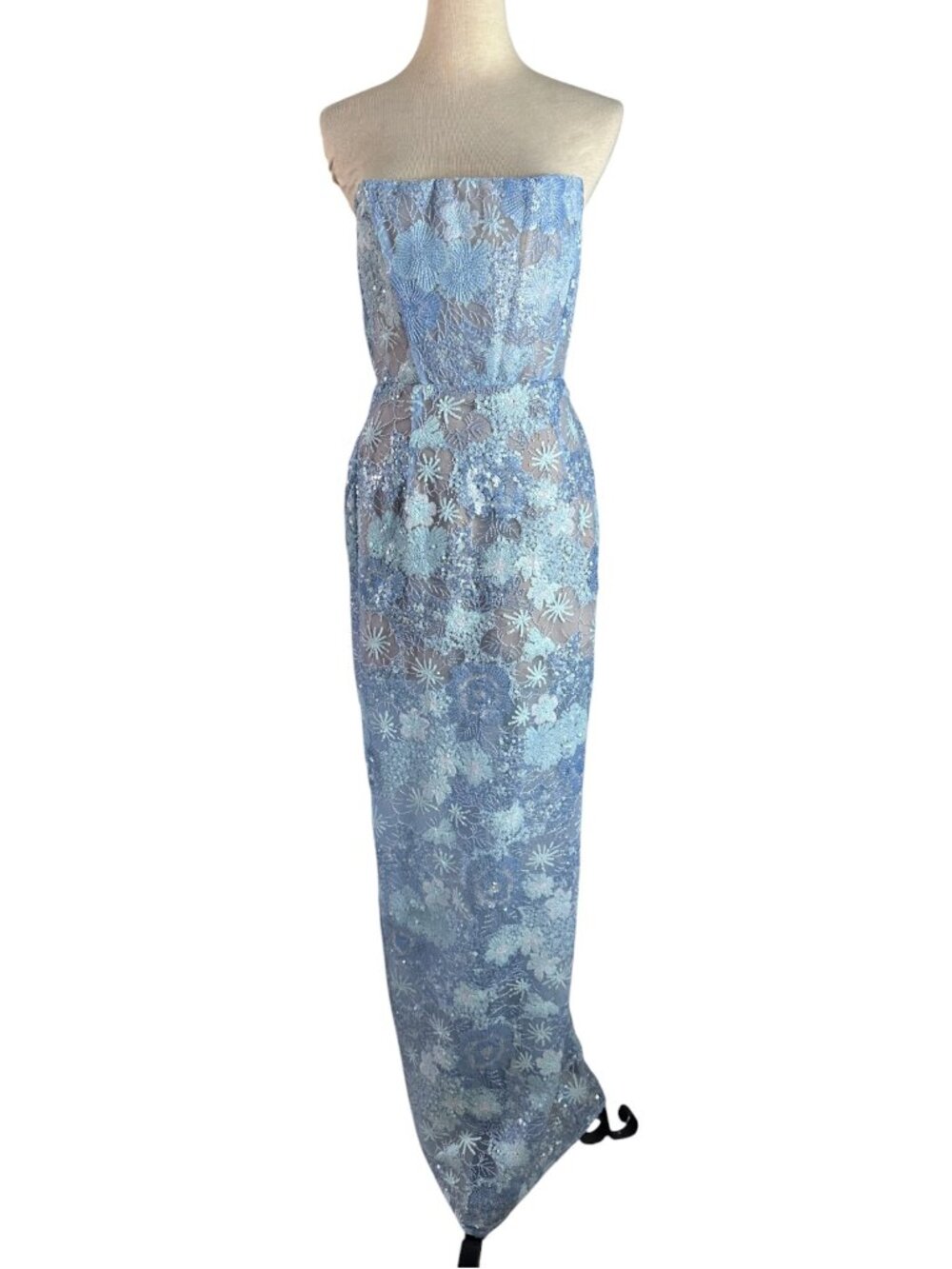 Bronx and Banco Farah Strapless Sequined Maxi Dress S Ocean Blue revolve NWOT - Picture 4 of 11
